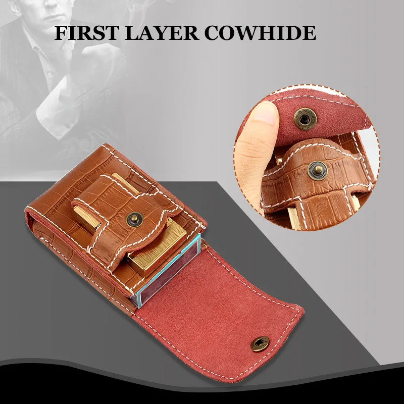 Holds 20 Cigarettes Two In One Elegant Creative Genuine Leather Cigarette Case Individuality Portable Cigarette Accessories