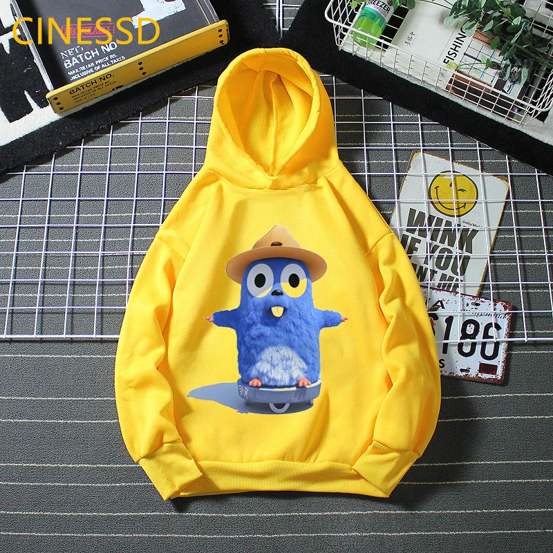 Grizzy And The Lemmings Yellow Cap Sweatshirt For Baby Boys Funny Caroon Print Baby Girl Hoodie Kids Clothes Top Winter Drop