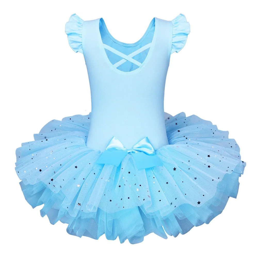 BAOHULU Girls Butterflies Ballet Dress Sky Blue White Tulle Dance Costumes Butterfly Cuff Girls Dancer Performance Dance Wear