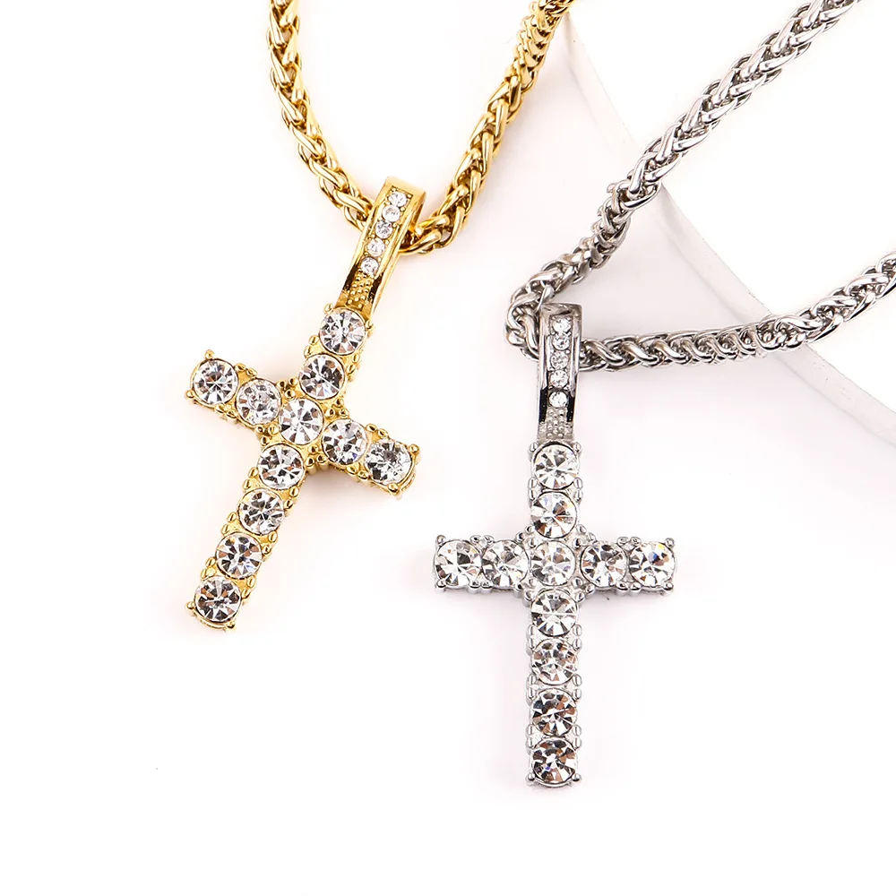 silver gold color necklace jewelry women wedding fashion Cross rhinestone pendant necklace Christmas gift