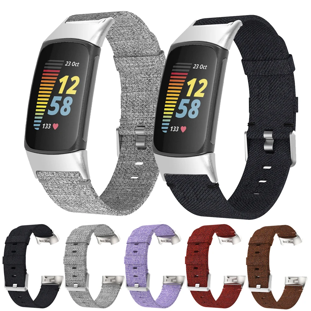 Mới Dệt Vải Canvas Dây Đeo Vòng Đeo Sức Khỏe Fitbit Charge 5 Thay Thế Ổn Định Dây Đeo Đồng Hồ Cho Charge5 Dây Đeo Tay Vòng Tay Thông Minh Wirst