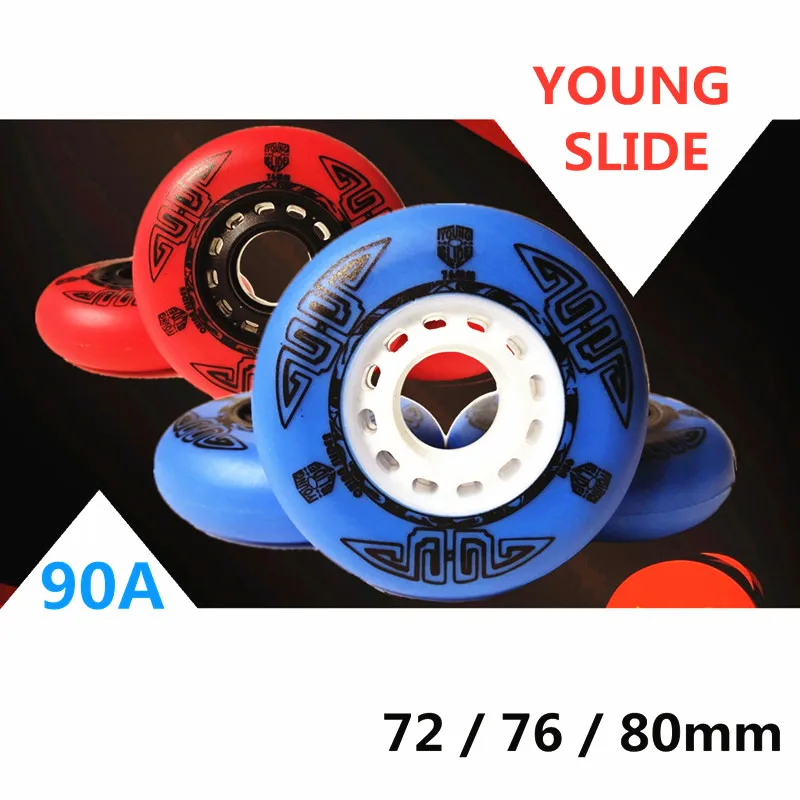 4pcs 90A Slide King Inline Skates Wheel with Red Blue 72 76 80 Roller Rodas 90 Duro 80mm Skating 52 Firestone Flint Spark ILQ-9