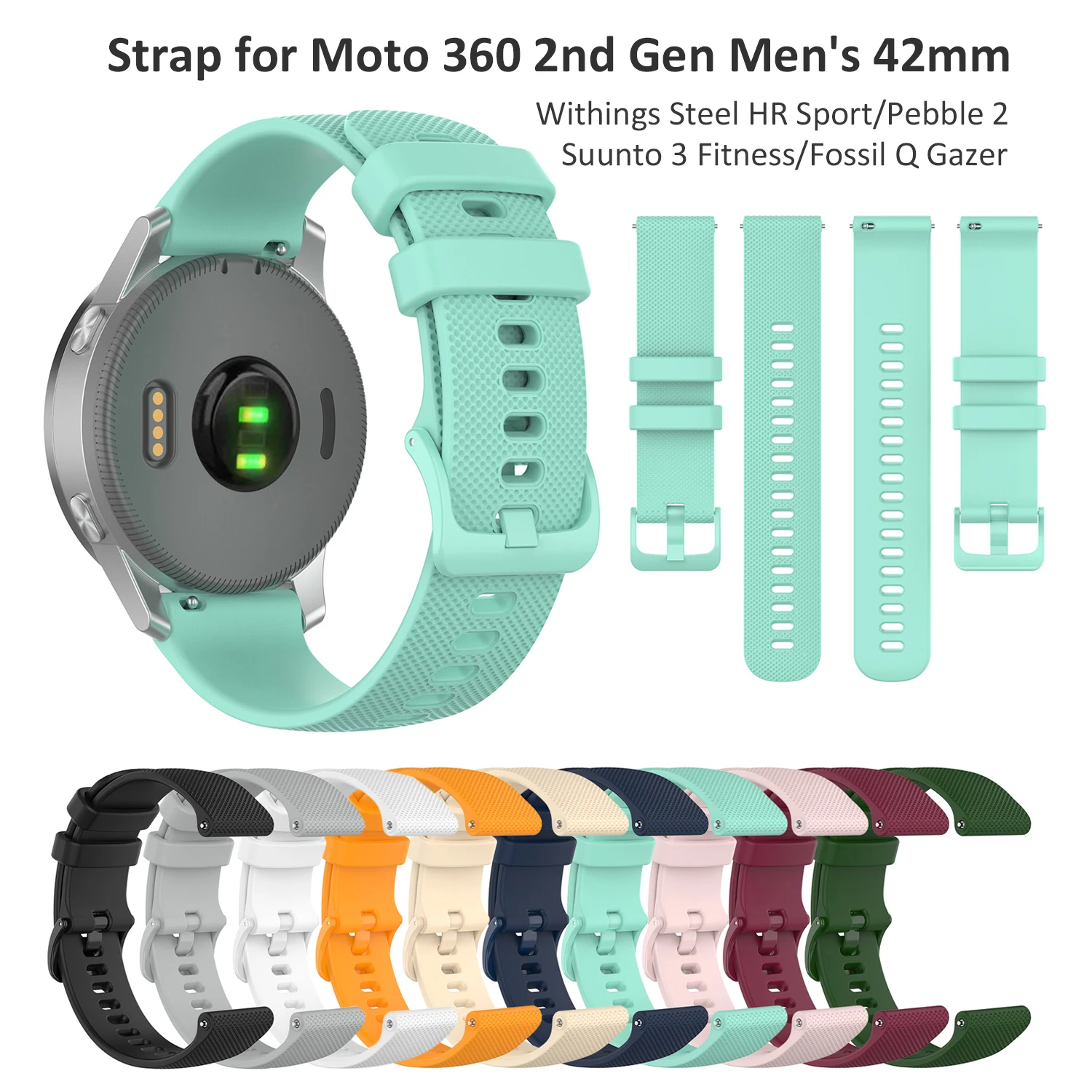 20mm Sport Wrist Band Watch Strap for Moto 360 2nd / Pebble Time Round/ Suunto 3 Fitness/ Fossil/ Withings Steel HR/ Garmin Venu