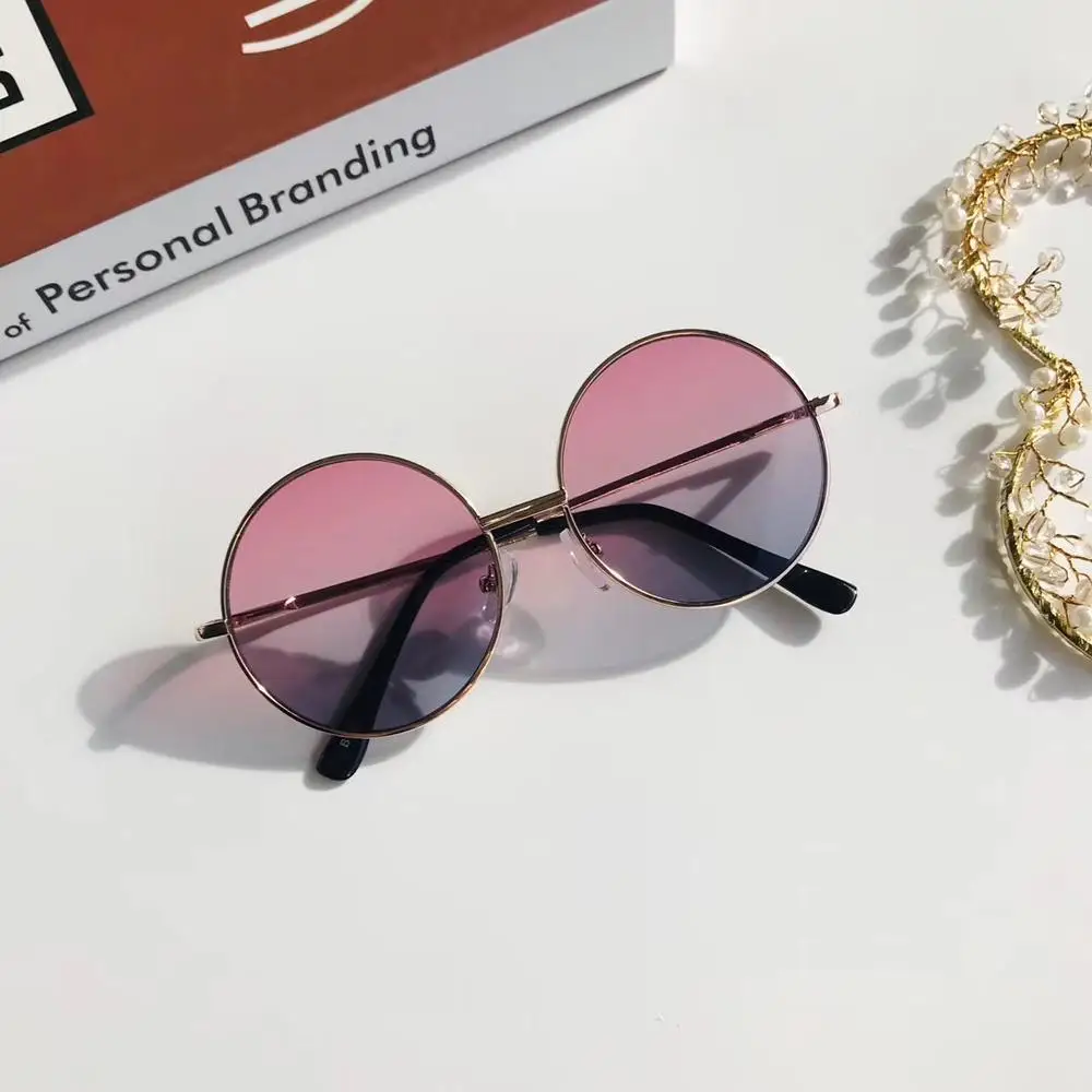 NEW Summer Child Retro Round Frame Sunglasses Children Kids Black Pink Red Lens Fashion Boys Girls UV400 Protection Eyewear 14mm