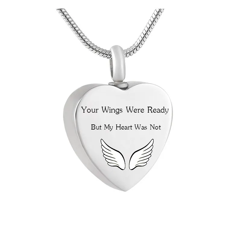 

IJD130 Personized Steel Heart Cremation Jewelry for Human Ashes Keepsake-Your Wings Were Ready Keepsake Memorial Urn Necklace