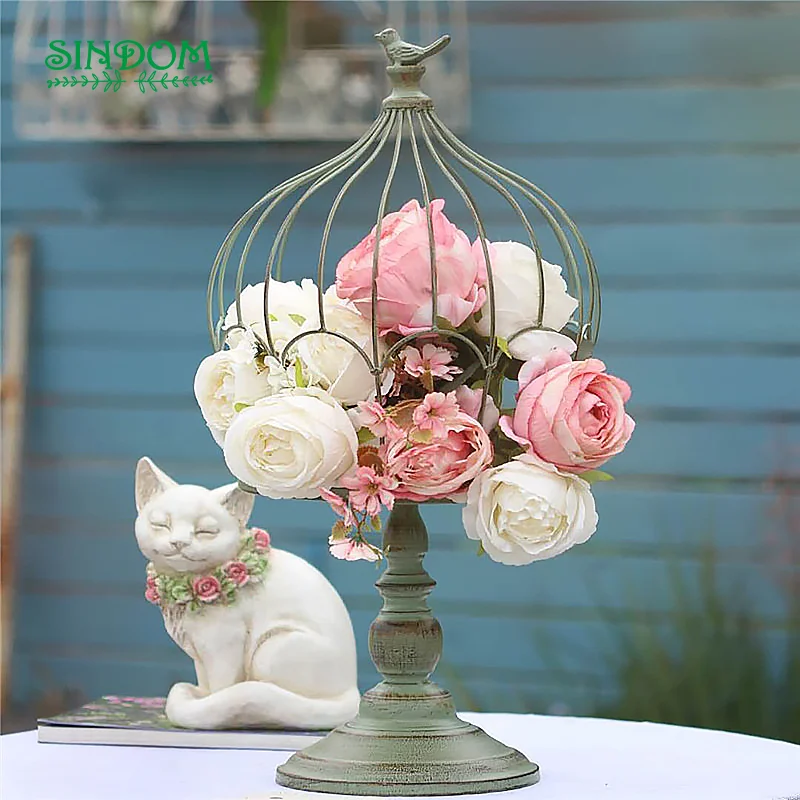 Wrought-iron Decorative Bird Cage Table Flower Stand for Balcony