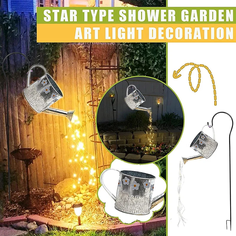 Garden Watering Can Light Retro Wrought Iron Glowing Ornament for Outdoor Courtyard Patio Decoration  Pendant Light Indoor Light