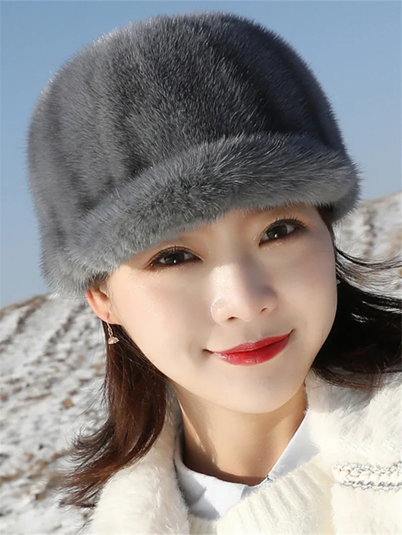 2021 Natural Mink Hat Harppihop Fur Real Mink Hats Men's And Women Baseball Cap Peak Cap Handmade Warm Winter Hat