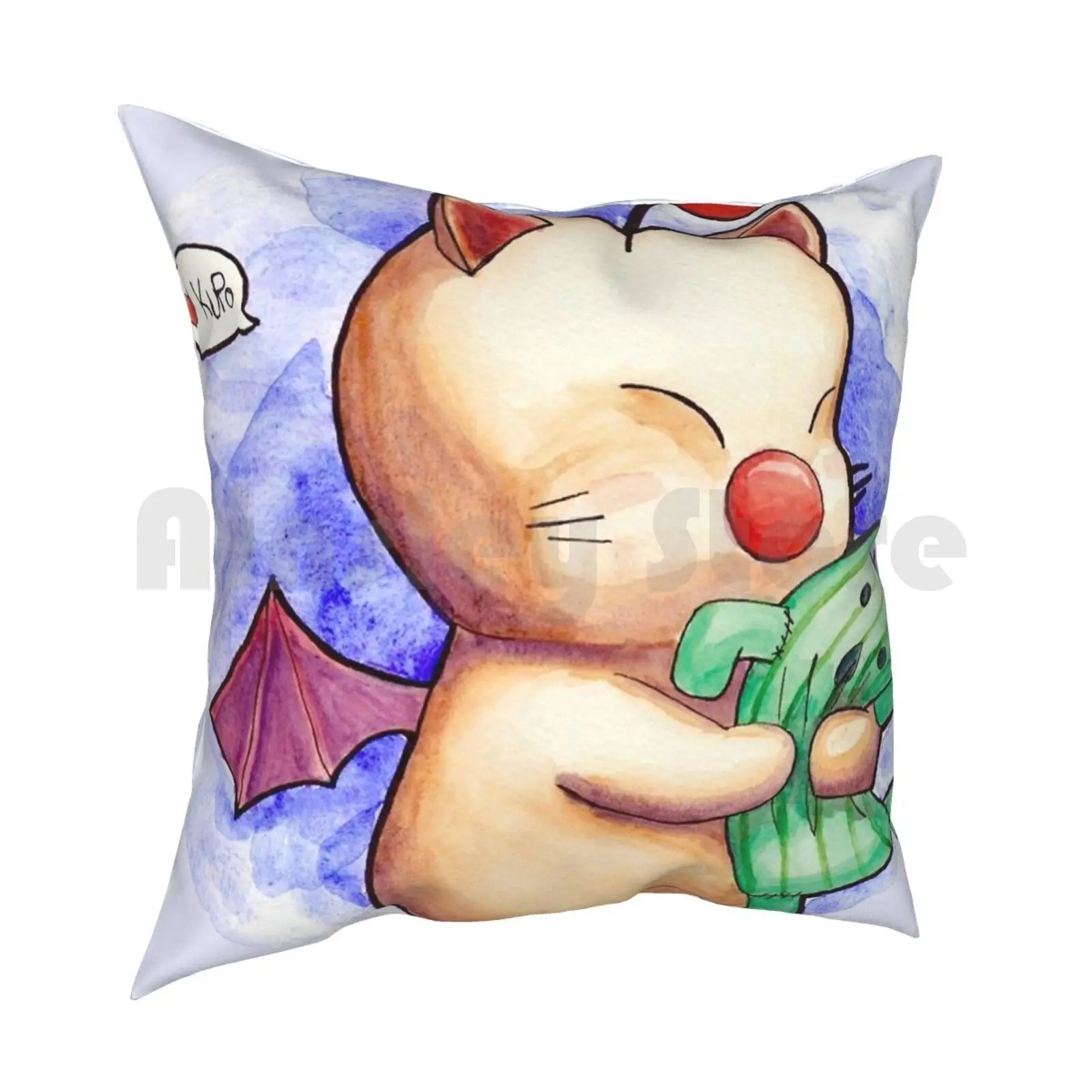 Moogles Favorite Cactaur Plush Pillow Case Printed Home Soft Throw Pillow Moogle Cactaur Kupo Final Fantasy Watercolor