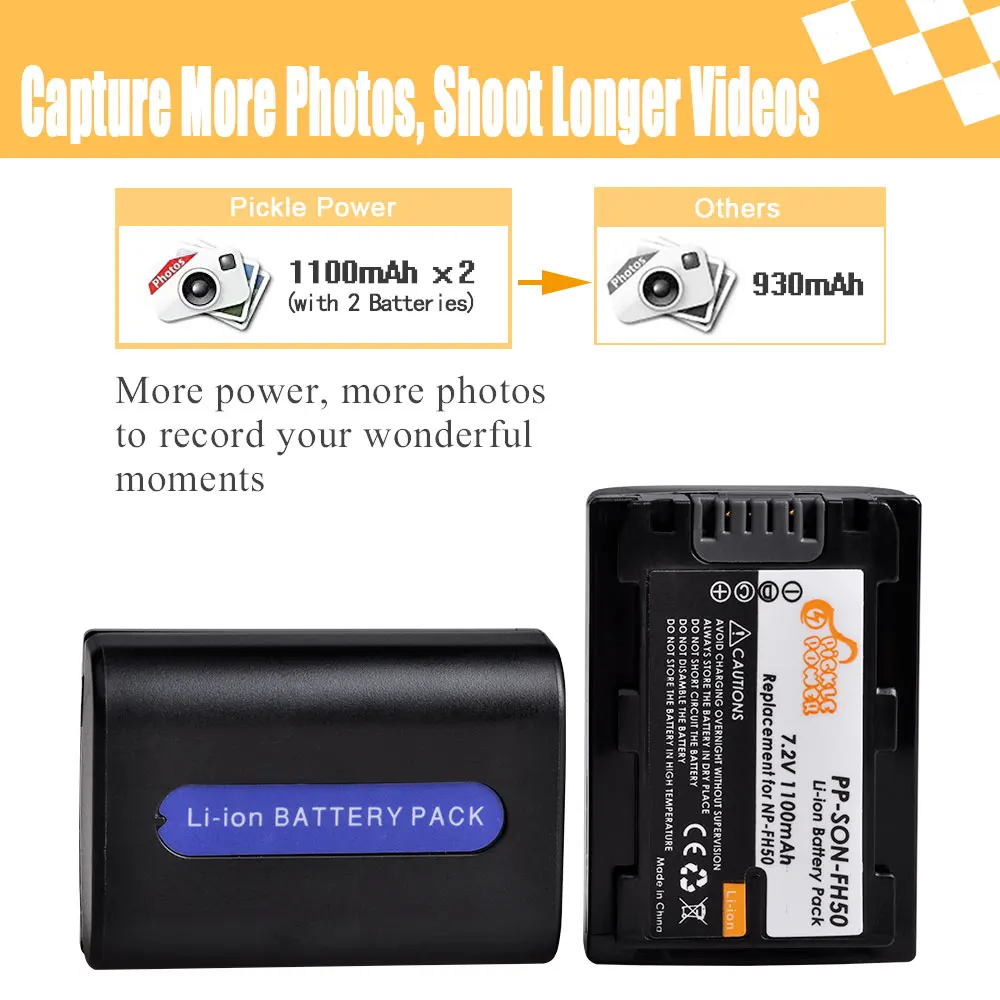 NP-FH50 Battery for Sony HX1 HX100 HX200 A230 A290 A330 A390 CX100E CX500E CX520E HC9E SR11E SR TG3 TG5 TG7 + Charger