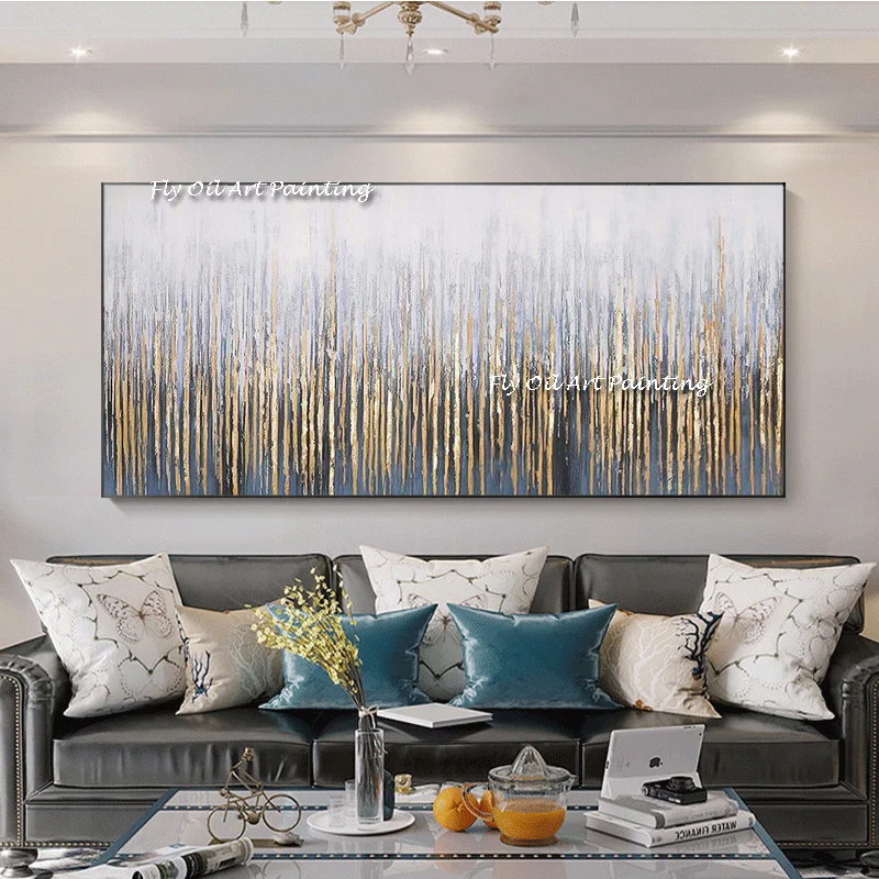 Handmade Painting beige Gold  Modern Hotel Decorative Painting  Abstract Simple Mural Entrance American-Style Hanging Painting