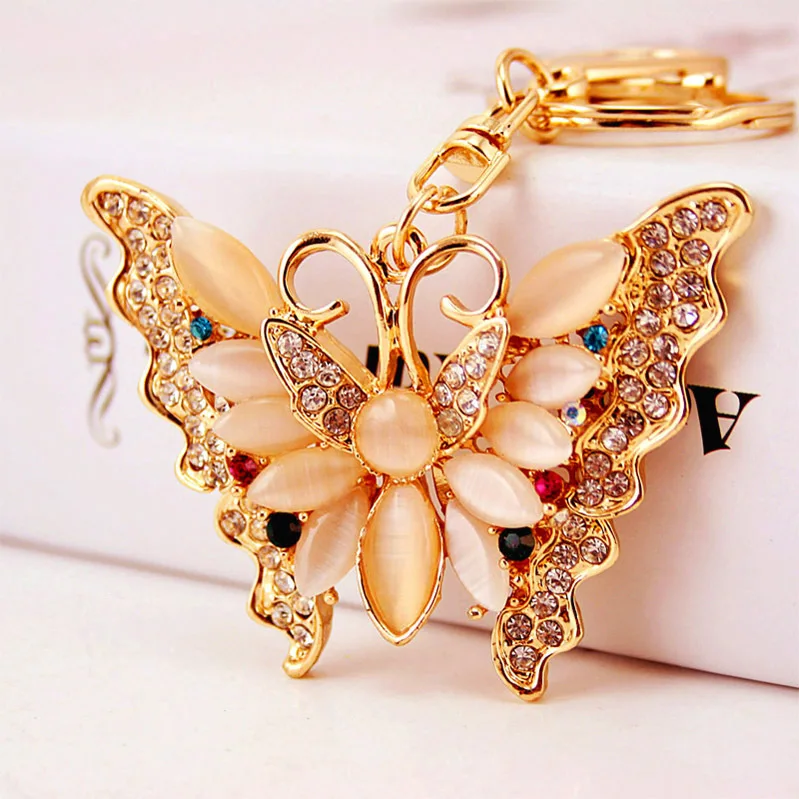 Creative jewelry pendant key chain opal butterfly car key chain lady bag accessories metal melon scissors insect key chain