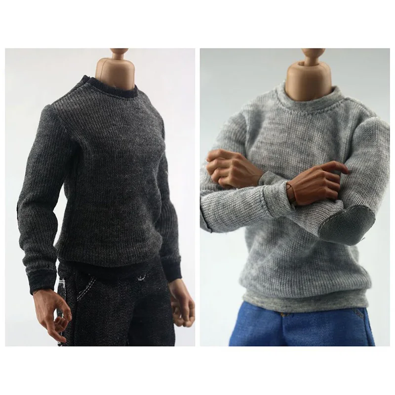 1/6 Scale Soldier Sweater Model Knit Sweater Black Gray Long-sleeved T-shirt For 12inch Action Figures Christmas Gifts Toys