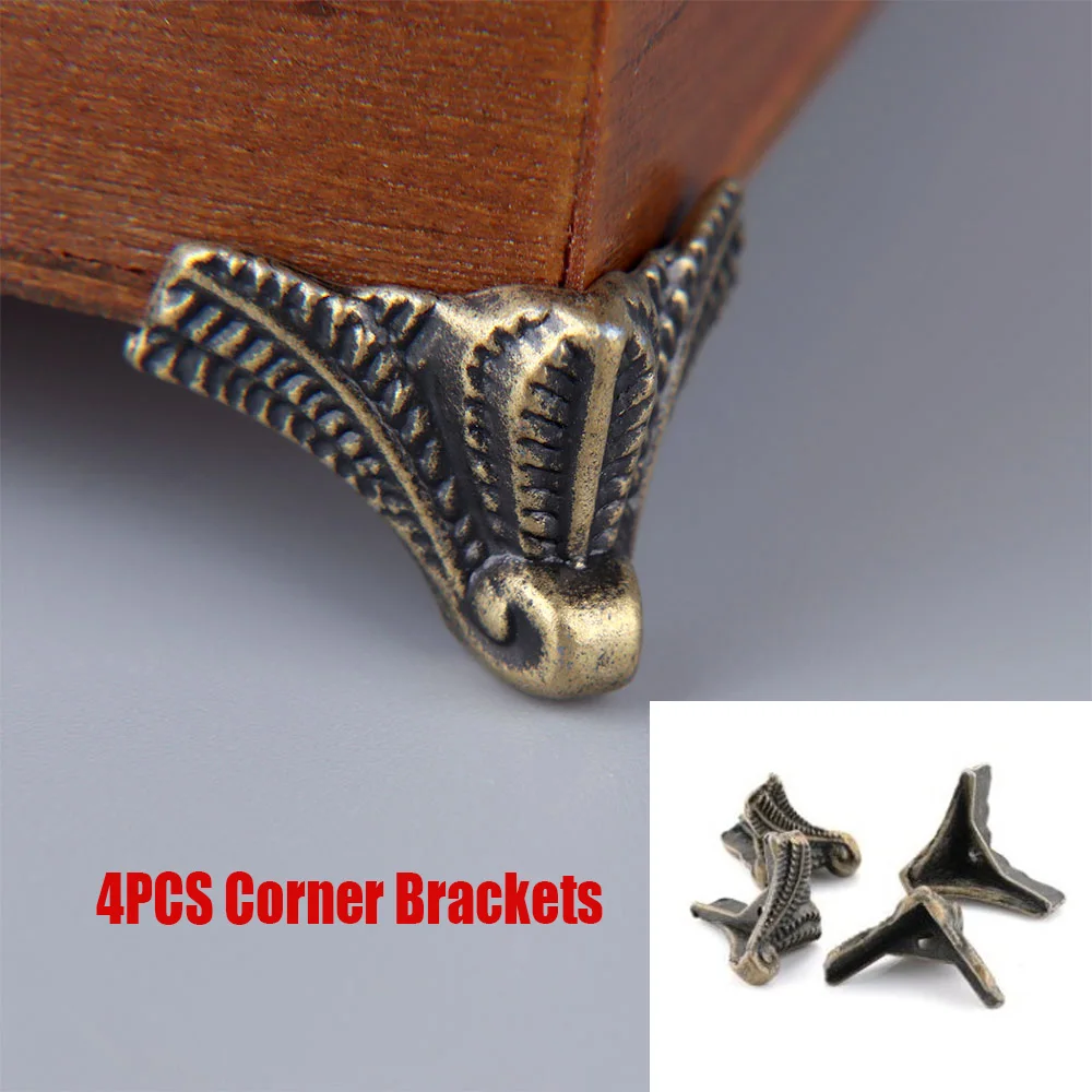 4PCS/set Antique Corner Protector Bronze Jewelry Chest Box Wooden Case Decorative Feet Leg Metal Corner Bracket Hardware