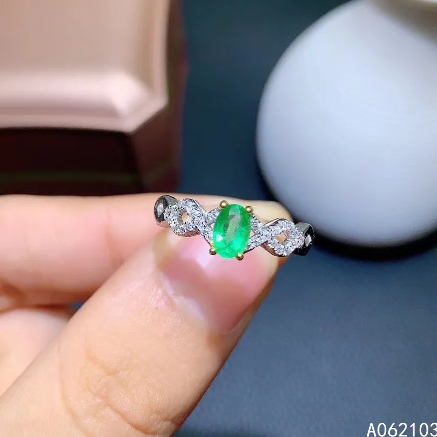KJJEAXCMY fine jewelry 925 sterling silver inlaid natural emerald Women's fresh and playful popular gem adjustable ring support