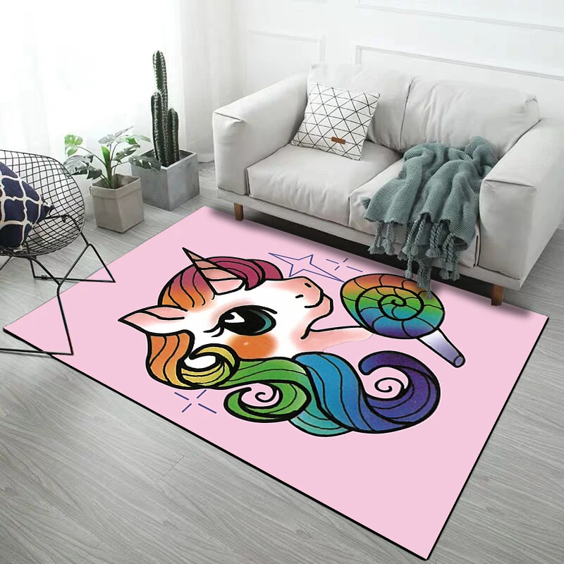 

Colour Unicorn pattern Carpet Cartoon Animal 3D Printed Child Bedroom Play Mats Flannel Kids Room Decor Carpets for Living Room