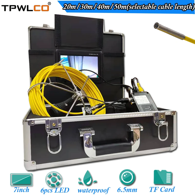 

7inch Display Industrial Endoscope Inspection System Support DVR 20-50m High Quality Cable 6.5mm Equipment Pipe Video Camera