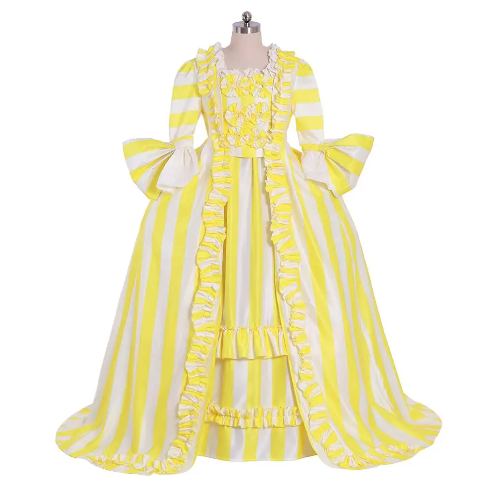 

Cospalydiy Marie Antoinette Robe a La Francaise 18th Century Rococo Yellow Strips Historical Ball Gown Sack Back Dress L320