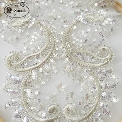 Handmade Beads 3D Wedding Dress Applique, DIY Bridal Headdress, Ivory White Lace Collar, Lace Fabric Patch, RS2522