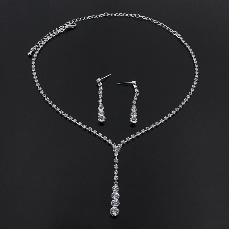 Inspired Celebrity Style Rhinestone Crystal Long Drop Necklace Earrings Jewelry Set for Women Bridal Bridesmaid Wedding Gift