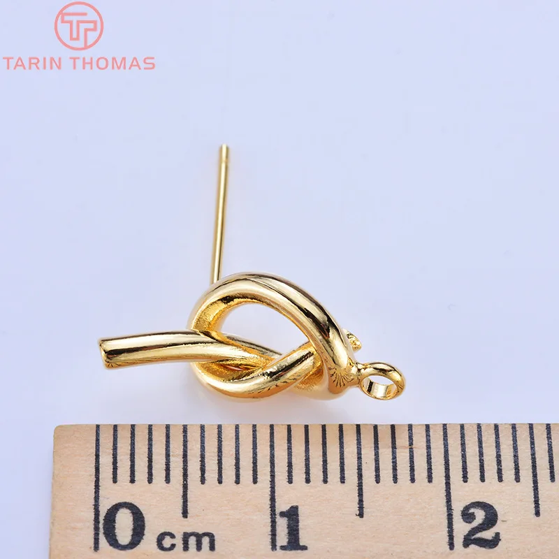 (3692)6PCS 8x17MM Hole 1.5MM 24K Gold Color Plated Brass Knot Stud Earrings High Quality DIY Jewelry Making Findings