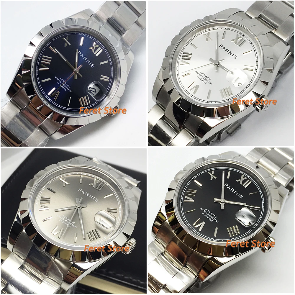 

Parnis 39mm top Luxury Watch Silver Case Sapphire Crystal Date Window Waterproof Steel Miyota Automatic Business Mens Watch