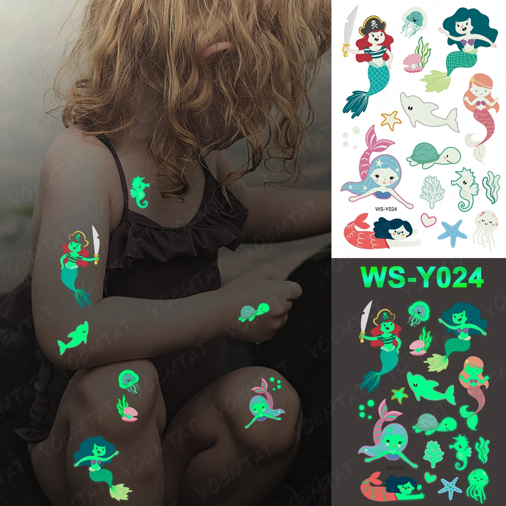 Adesivi per tatuaggi notturni luminosi per bambini stelle di unicorno tatuaggio impermeabile temporaneo Body Art Kid Halloween Cartoon Fake Tatoo