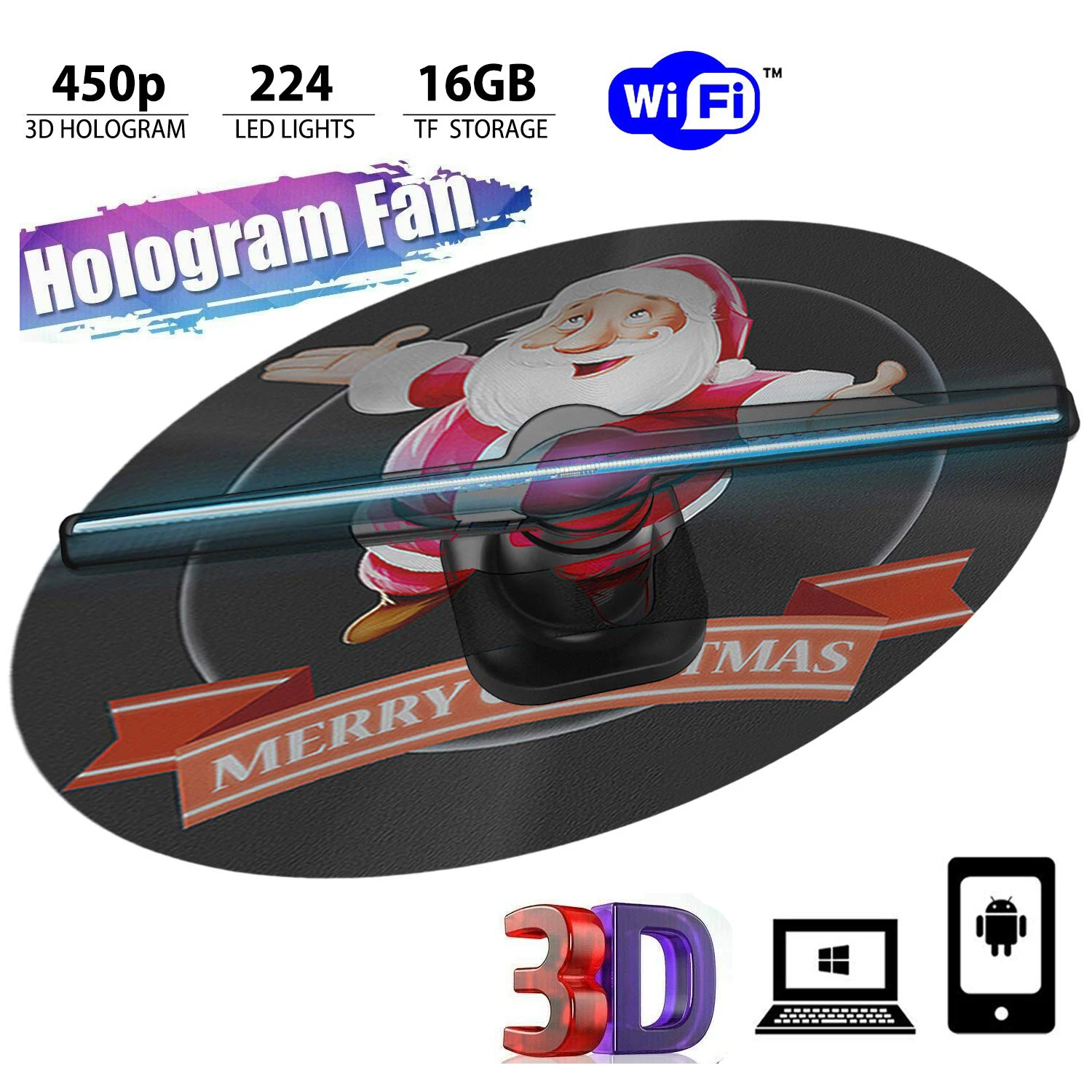 

Wifi 3D Hologram Projector Fan LED Holographic Imaging Lamp Player 3D Remote Advertising Display Projector Light With 16G TF