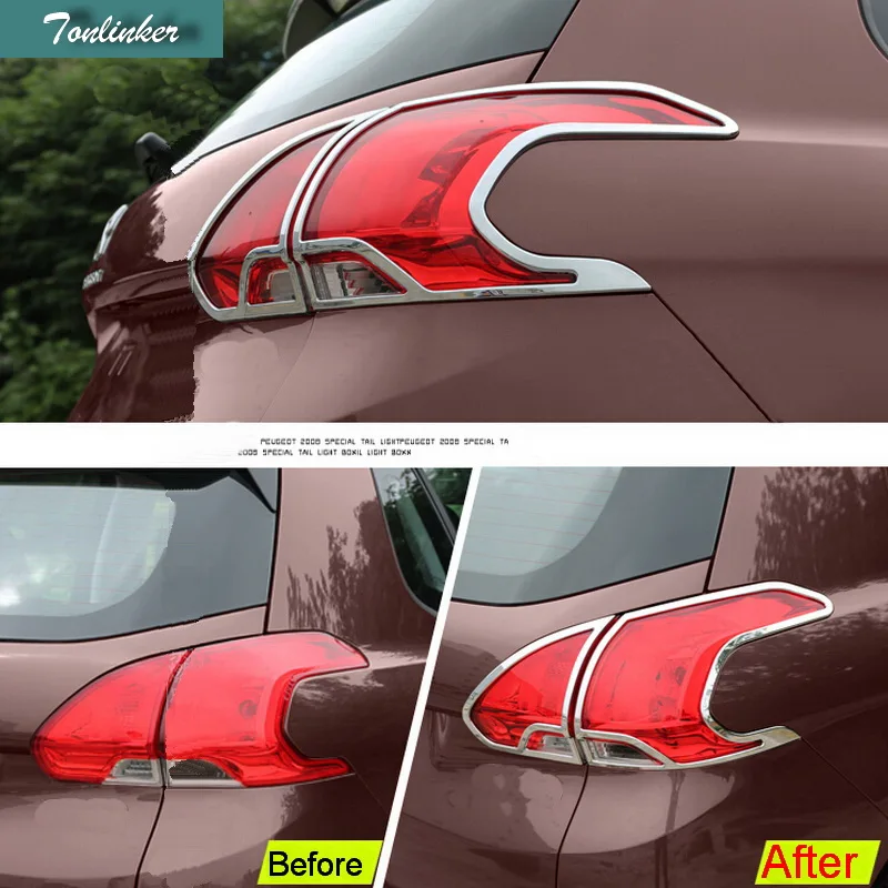 Tonlinker Exterior Rear Headlight Cover Case Stickers for Peugeot 2008 2014-19 Car Styling 4 Pcs ABS Chrome Cover stickers