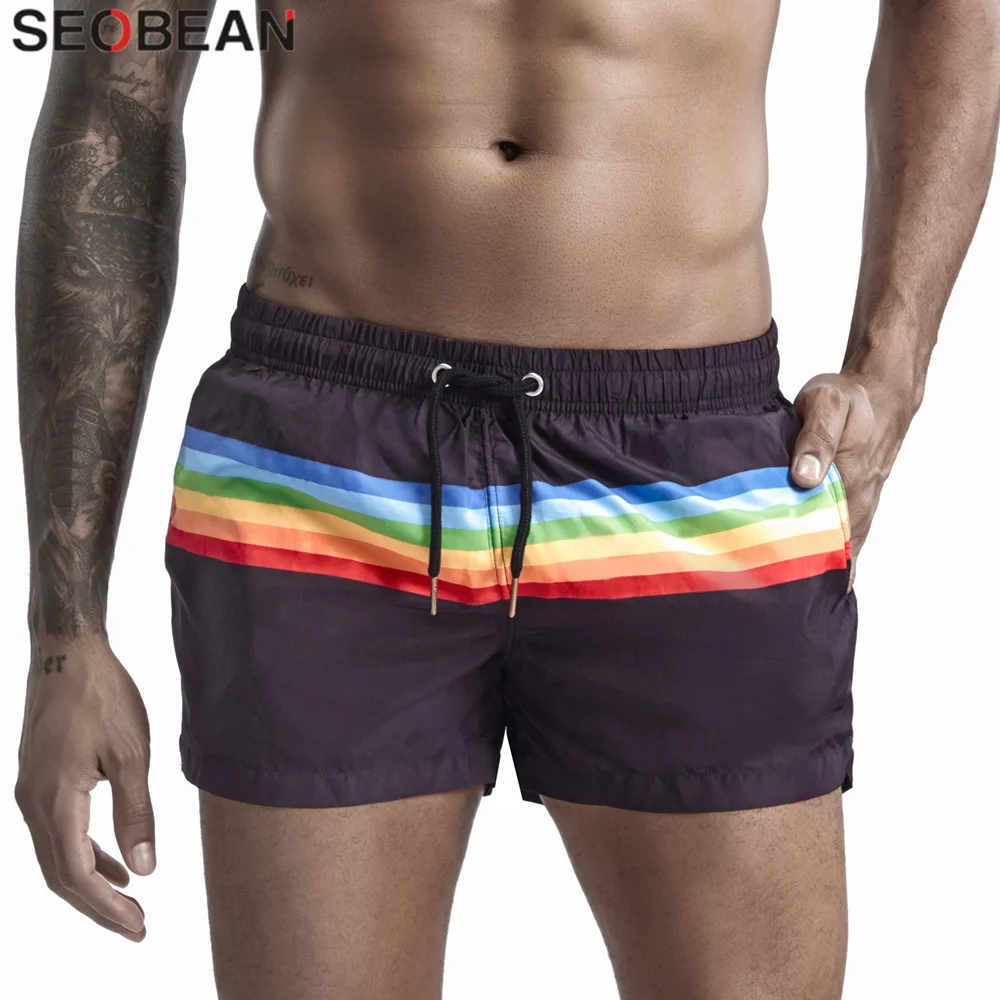 SEOBEAN-pantalones cortos de secado rápido para hombre, bañadores de poliéster 100%, a rayas, a la moda, para verano