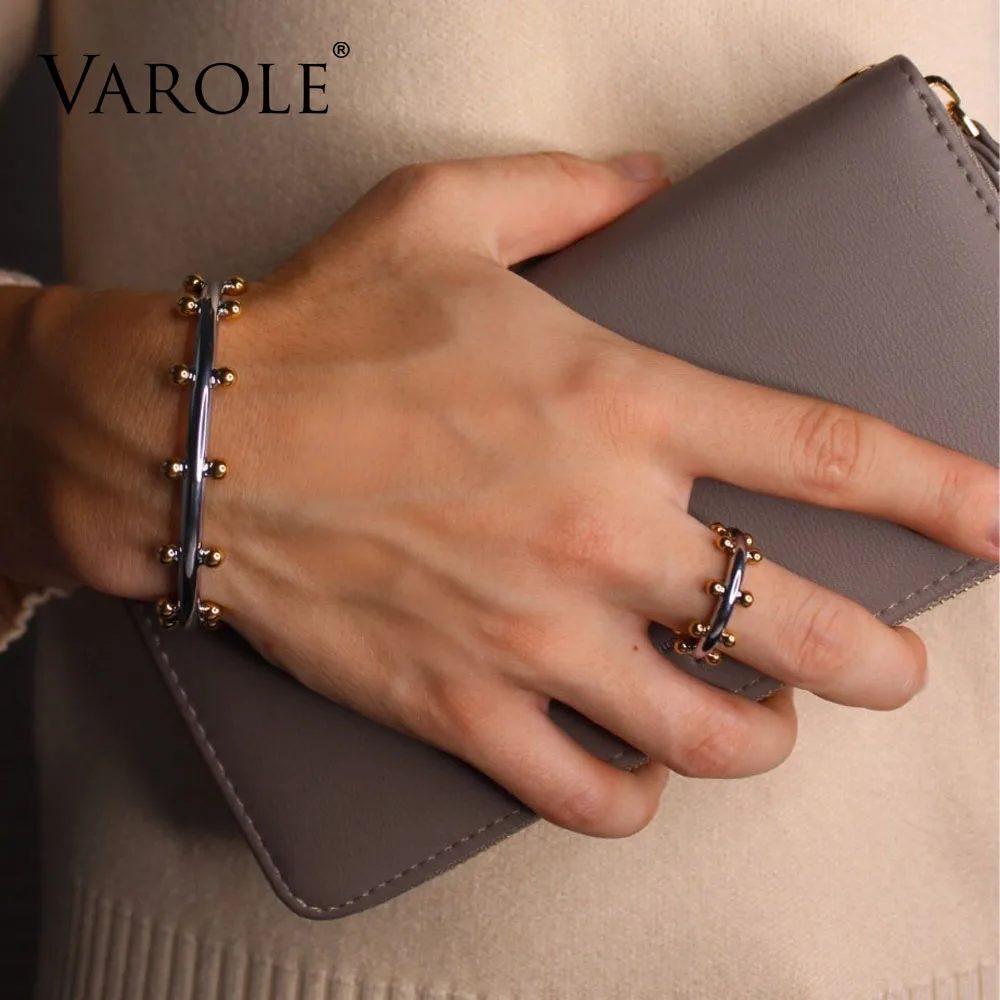 Gold Double Row Ball Midi Ring - Copper Knuckle Ring for Women
