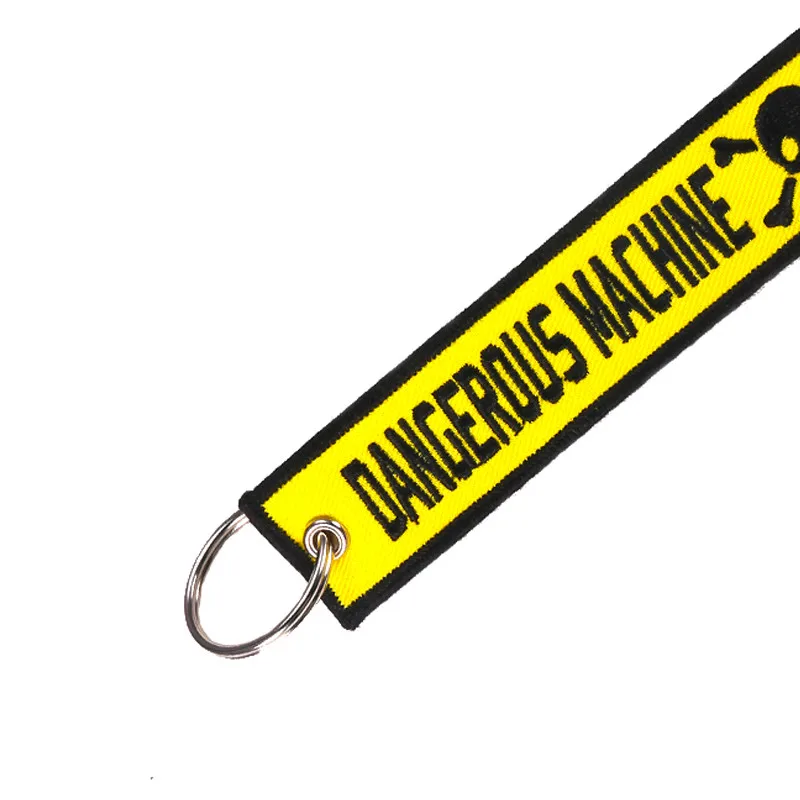 3 PCS Dangerous Machine Warning Tag Skull Keychain for Factory Motorcycles and Cars Key Tags Embroidery Yelloew Danger Keychain