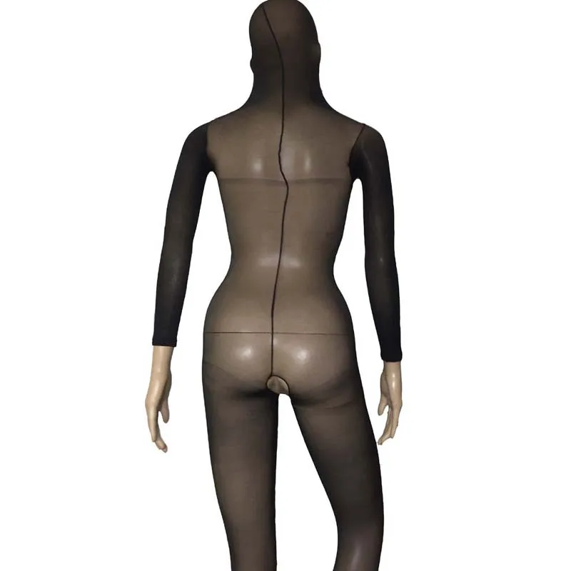 Unisex Sexy Sheer Open Crotch Body Encasement Up to Head Bodyhose BodyStocking Pantyhose Fetish Playsuit Lingerie