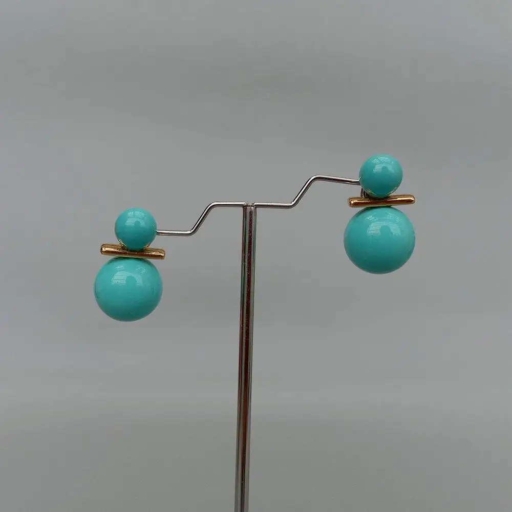 Y.YING 8.5mm-14mm Turquoise Blue Sea Shell Pearl Stud Earrings