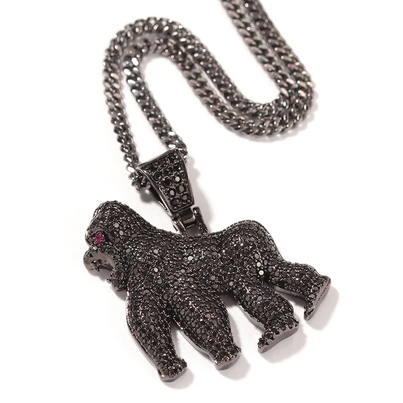 

Hip Hop AAA CZ Stone Paved Bling Iced Out Gorilla Animal Pendants Necklaces for Men Rapper Jewelry Black Gold Silver Color