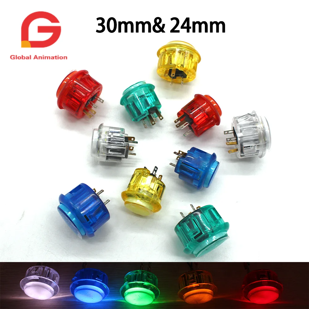 

10 pcs Copy SANWA OBSF-30 Arcade Push Button Transparent With Beautiful LED 30mm 24mm for DIY Raspberry pi MAME PC Pandora Game