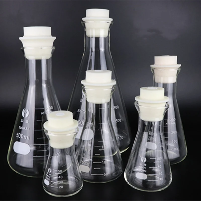 Kuweta stożkowa ze szkła borokrzemowego z gumowym korkiem 50-1000 ml Laboratoryjny sprzęt chemiczny