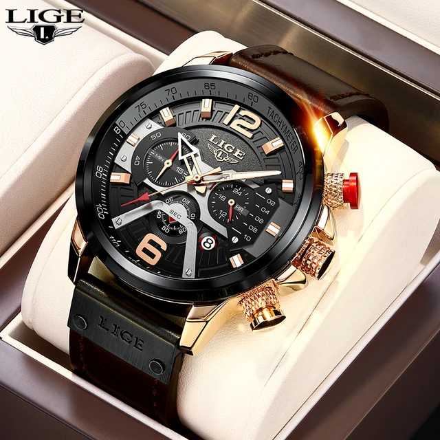 Lige Casual Sport Watches For Men Black Top Brand Luxury Military Leather Wrist Watch Man Clock Fashion Chronograph Wristwatch Quartz Wristwatches AliExpress