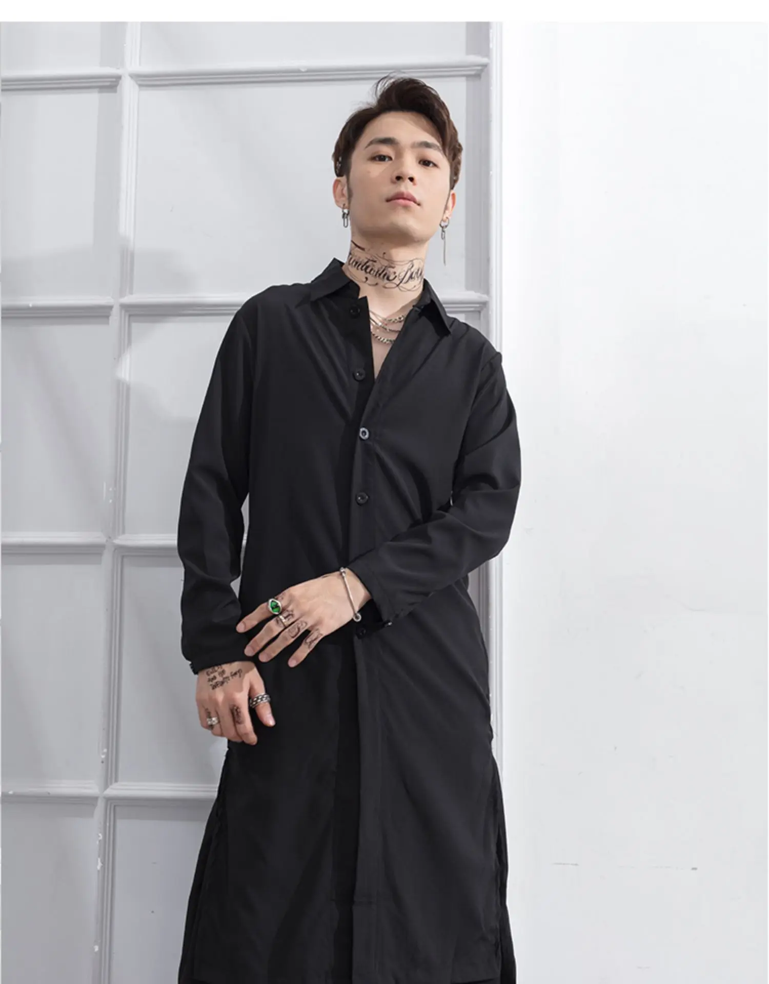 Spring and summer new long front short back long thin versatile windbreaker black side split coat personality dark man