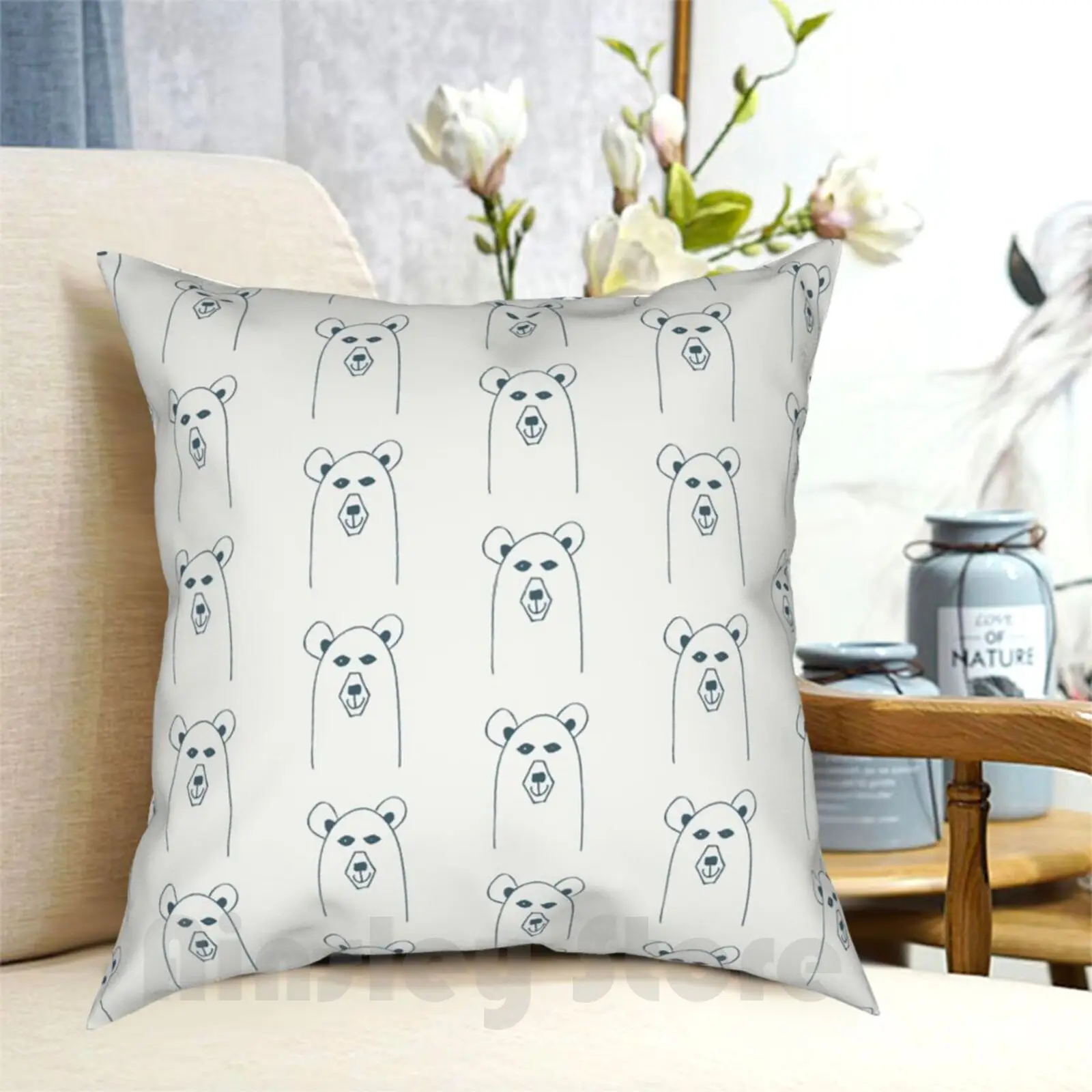 Beary Cute Pillow Case Printed Home Soft Throw Pillow Bear Animal Cute Simple Line Art Forest Mountain Brown Bear