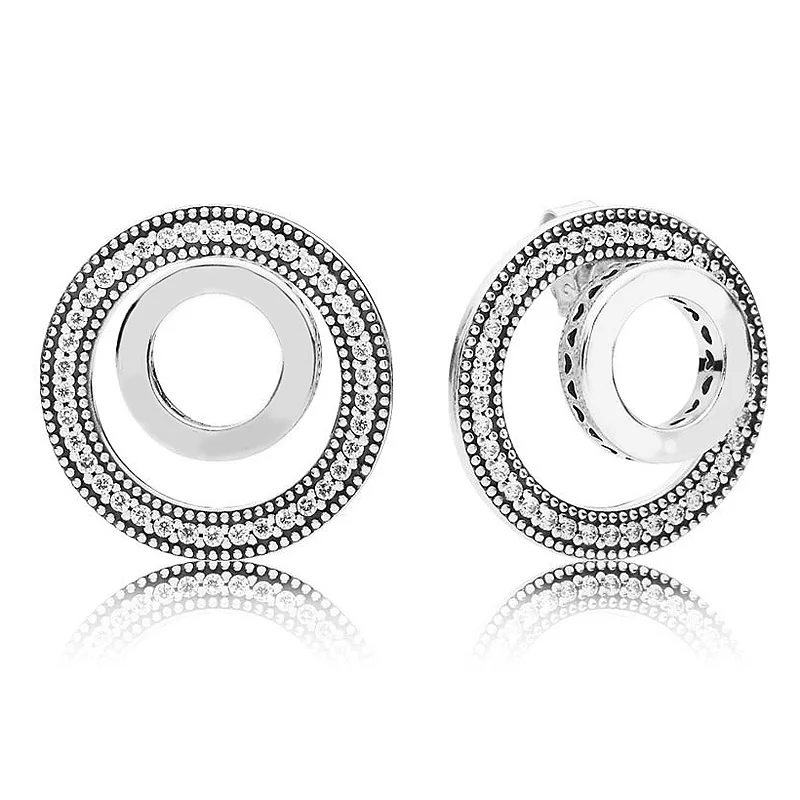 925 Sterling Silver Two Hearts Forever Circle Assinatura Espiritual Penas Honeycomb Lace Brinco Para Mulheres Moda DIY Jóias