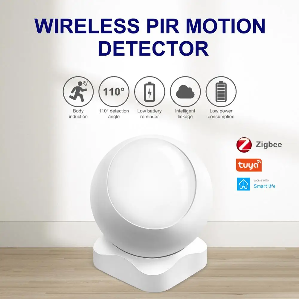 Tuya ZigBee Smart PIR Motion Sensor, Wireless Remote Infrared Human Body Detector for Home Security, Works with Smart Life App