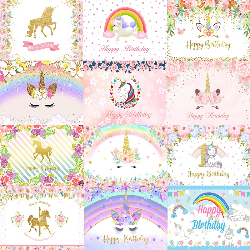 

Mocsicka Birthday Party Photophone Flowers Clouds Rainbow Unicorn Newborn Baby Shower Photography Backdrops Photo Backgrounds