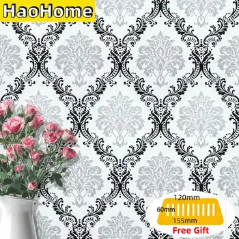 HaoHome Weiß Schwarz Schälen und Stick Tapete Abnehmbare Kontakt Papier Selbst Klebe Vinyl Damast Wand Beläge