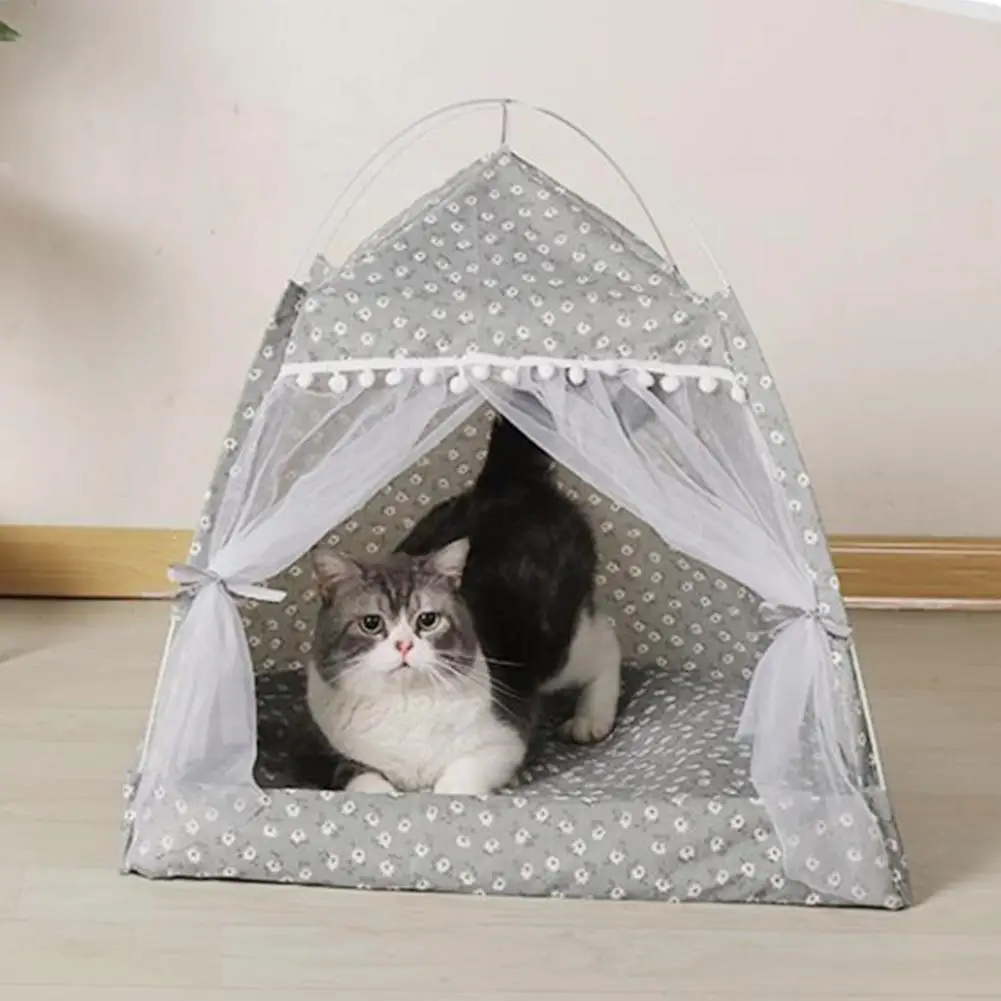 Cat Nest Semi-Enclosed Cat Tent, Pet Hut Shelter With Screen Door, Summer Cat Nest, Cat House Tent, Portable Teepee