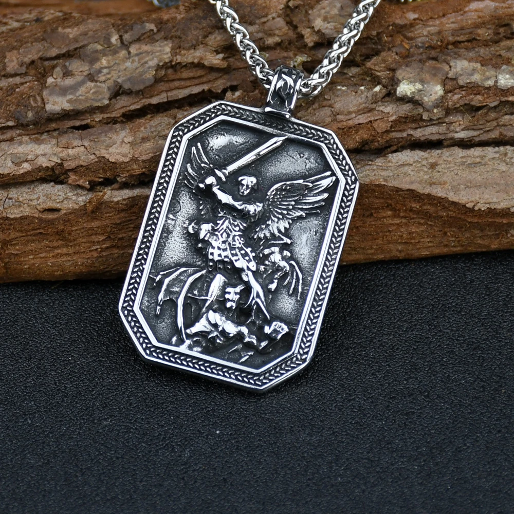 Stainless steelCROSS SHIELD PRAYER MEDAL Amulet PENDANT ST.MICHAEL ARCHANGEL NECKLACE