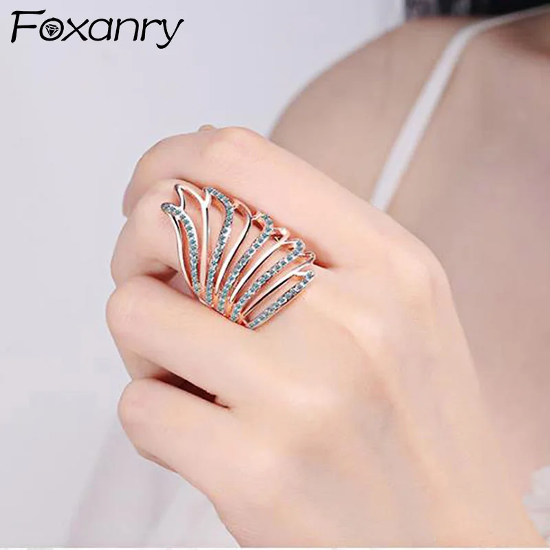 Foxanry Stamp Zircon Rings for Women Korean Trendy Creative Angel Wings Elegant Wedding Bride Jewelry Gifts