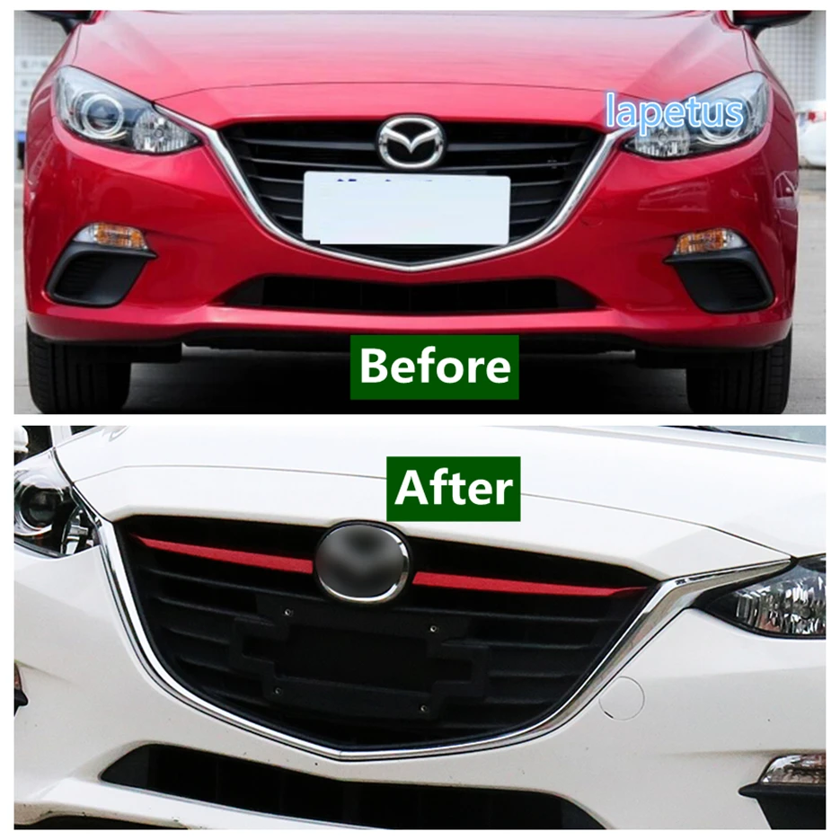 Head Mesh Front Grille Trim Cover Auto Inserts Racing Grille For Mazda 3 2014 - 2016 Red / Chrome Accessories Exterior Refit Kit