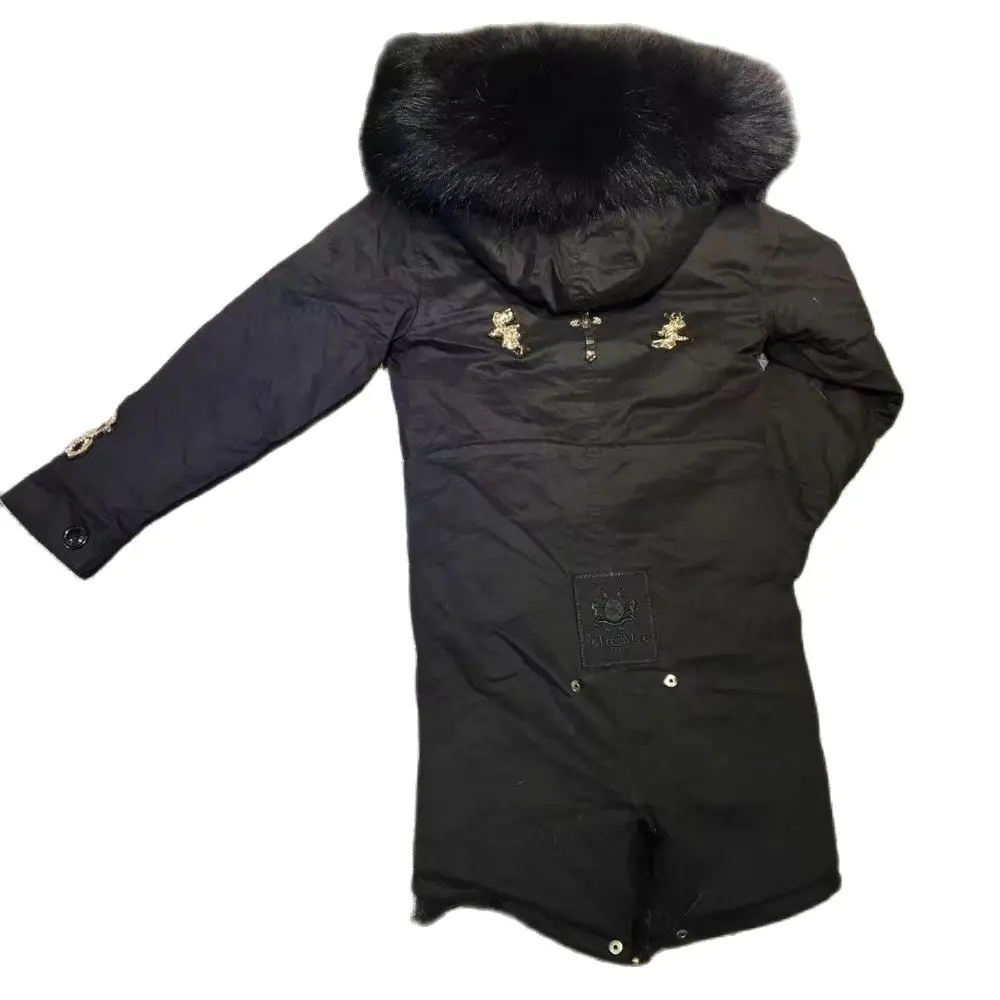 Black Beads Fox Fur Parka For Ladies Wear In Winter, Black Fox Fur Hoodies With Fully Fur Lined Mrs Or Mr Favourite Wear