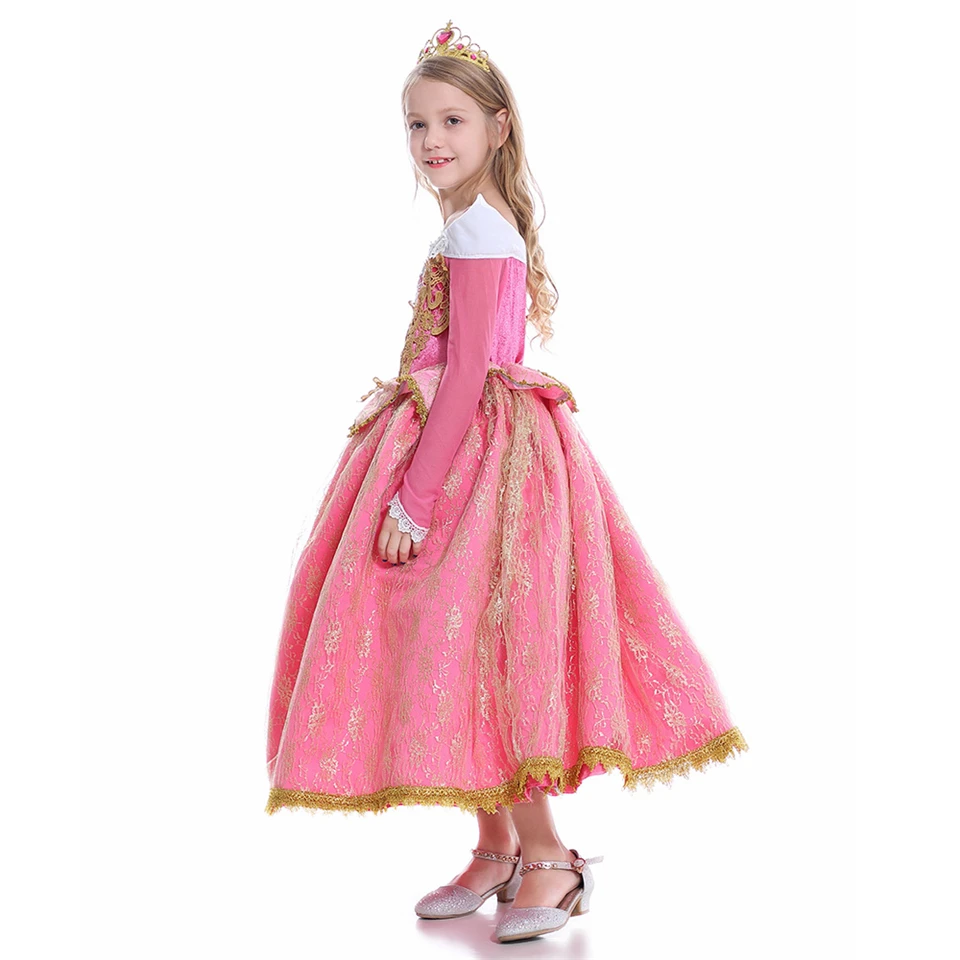 Fancy Girl Lace Floral Sleeping Beauty Princess Dress Little Girls Carnival Kids Elegant Rapunzel Queen Aurora Party Ball Gown